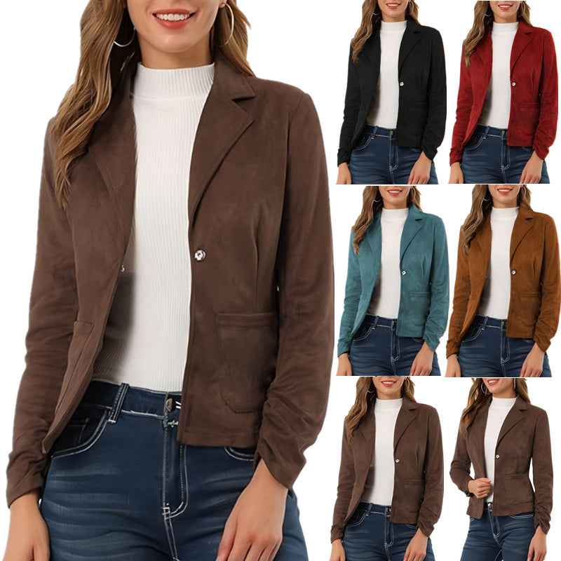 Elegant And Slim-fit Solid Color Long Sleeve Lapel Pocket Jacket