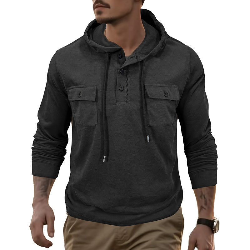 Men's Long-Sleeve Sports Hooded Sweater - Pocket Athletic Top