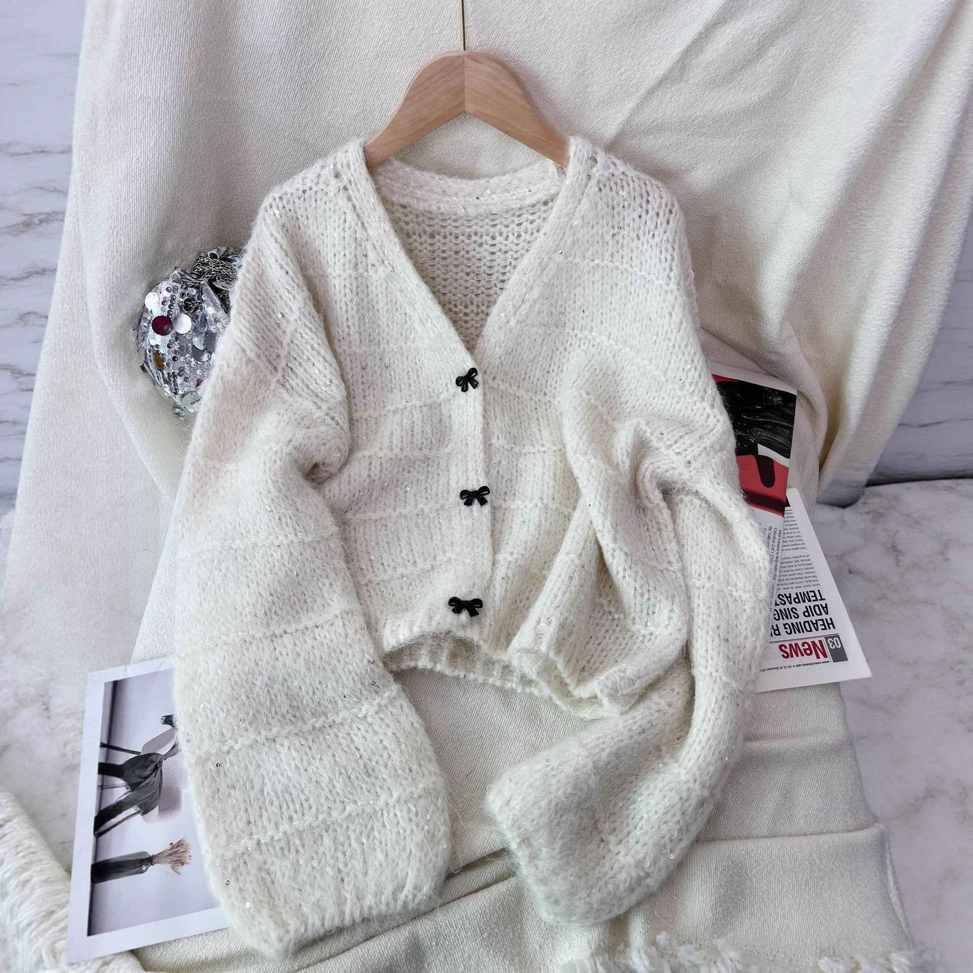 Women's Solid Color Short Casual Loose Knit Cardigan