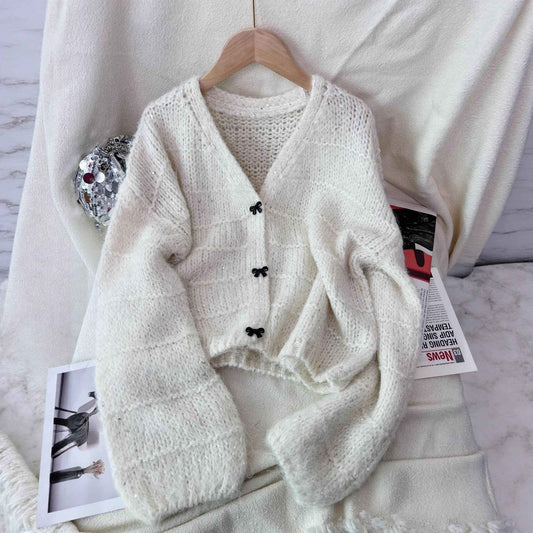 Women's Solid Color Short Casual Loose Knit Cardigan