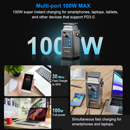 Camping Power Station 296Wh Power Bank 80000mAh Lithium Battery Outdoor Solar Generator USB Port Supply - DropOnline.co