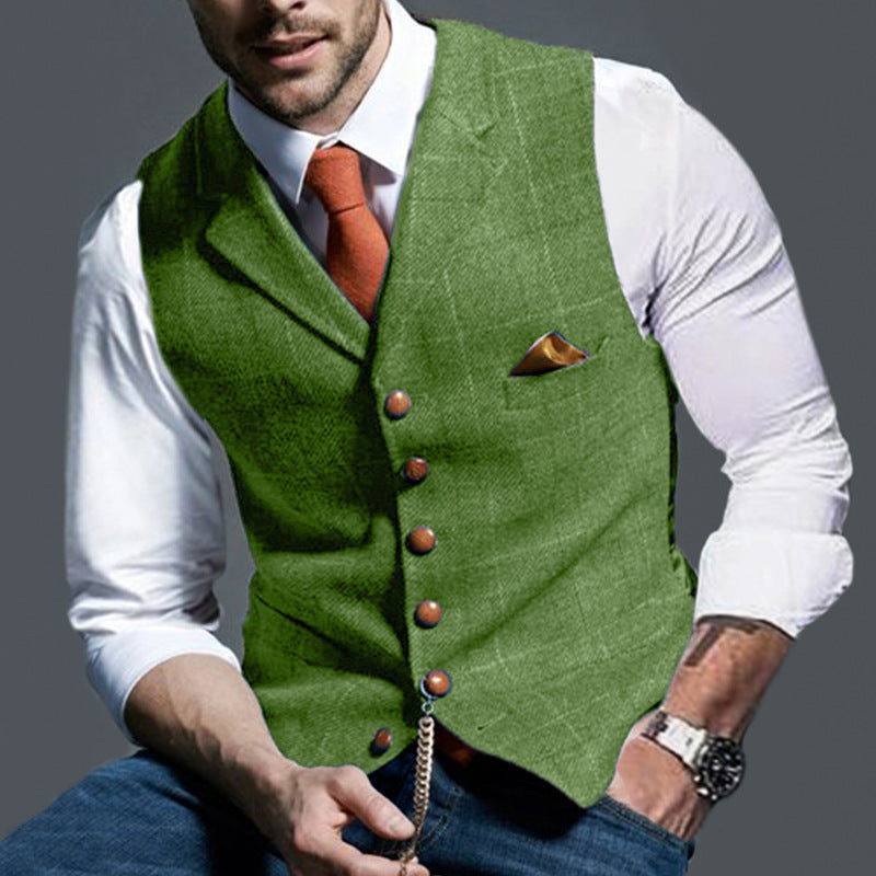 Men's Casual Lapel Plaid Slim Fit Vest - Classic Business Waistcoat