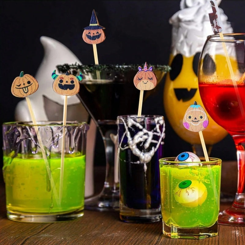 Halloween Pumpkin Bamboo Cocktail Picks - Decorative Party Toothpicks
