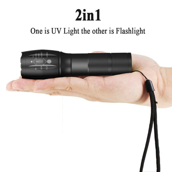 (2 Pack) 2 IN 1 LED Flashlight UV + White Zoomable LED Flashlight Detection Lamp(TK/TMEU For Self-pickup)