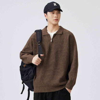 Half-collar High-end Lapel Men's Solid Color Versatile Sweater