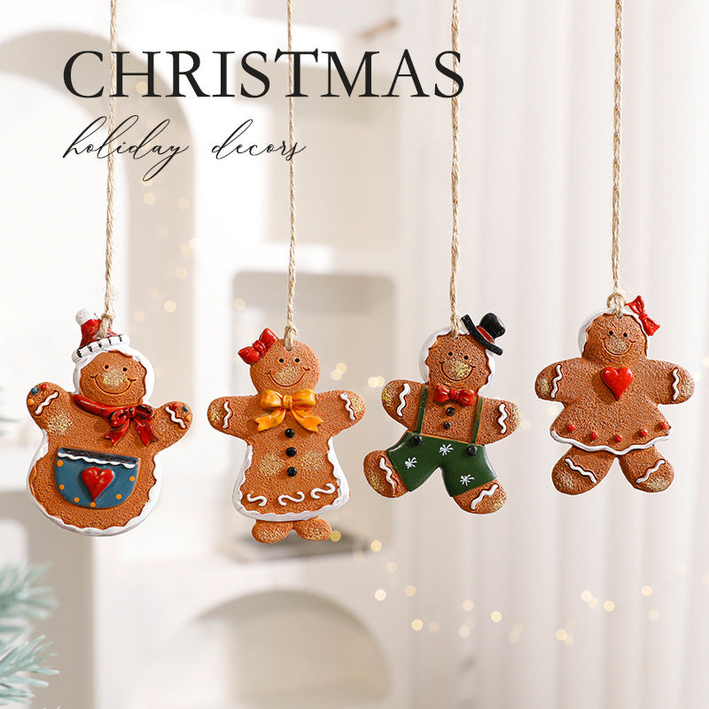 Christmas Resin Character Pendants - Santa Snowman Gingerbread Man Ornaments