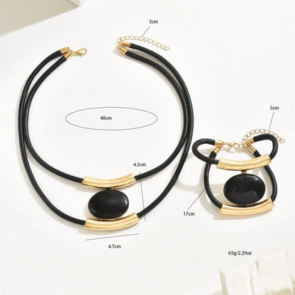 14K Gold Plated Golden Elegance  Black And Gold Statement Jewelry Set - DropOnline.co