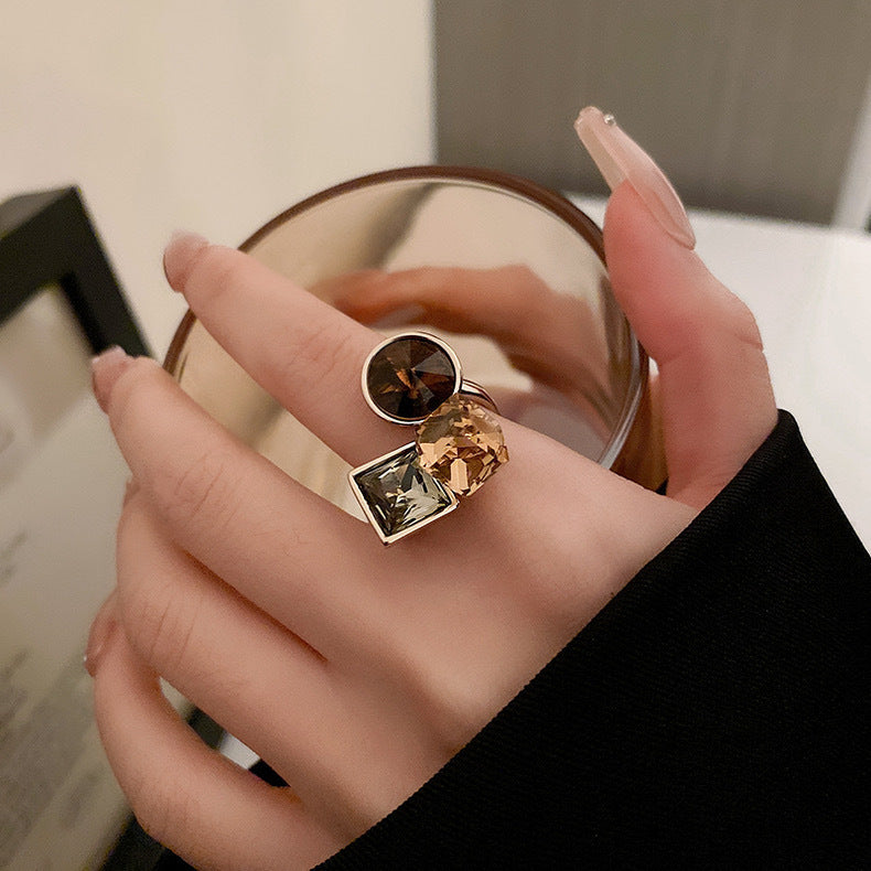 Zircon Geometric Ring - Multi-Layer Oval Open Design