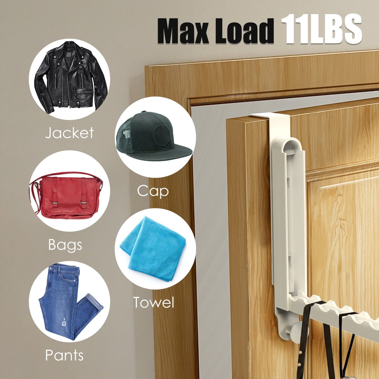 2Pcs Over The Door Hanger Hooks For Clothes Foldable Clothes Drying Rack For Laundry Coats Towels Portable Clothing Hanger Hook For 1.81In Thickness Door Maximum