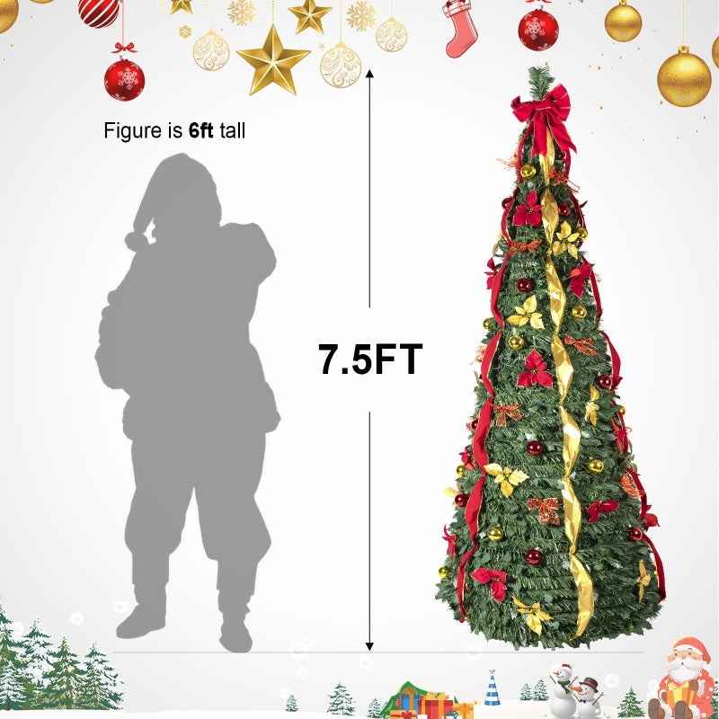 Prelit Full Pop Up Christmas Tree with LED Lights & Ornaments - Easy Assembly
