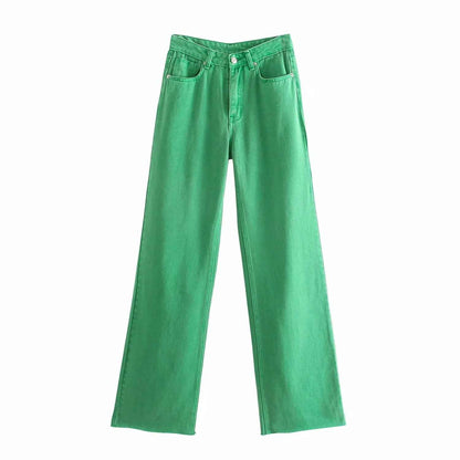 Women's High Waist Colorful Jeans Loose Slimming Wide Leg Pants