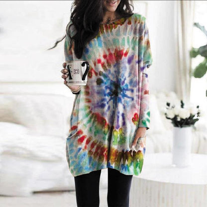 Women's Printed Spiral Batwing Sleeve Sweatshirt - Trendy Casual Top - DropOnline.co