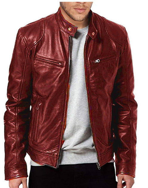 Men's Gentleman's Warm Zipper Cardigan - PU Leather Pocket Decorated Coat