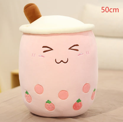 Boba Tea Plush Toy - Cute Strawberry Milk Tea Stuffed Animal Pillow Cushion for Kids - DropOnline.co