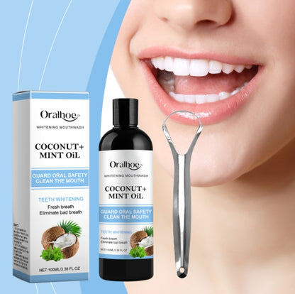 Oralhoe Coconut Mint Oil, Coconut Mint Mouthwash  Breath Care Gum Stain Removal Mouthwash - DropOnline.co