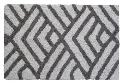 CHICOS HOME Bath Rug Geometric Pattern in Grey & Ivory