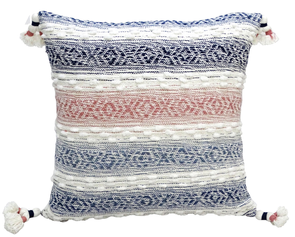 Coussin décoratif pour canapé avec pompons 55 x 55 cm multicolore garnissage inclus