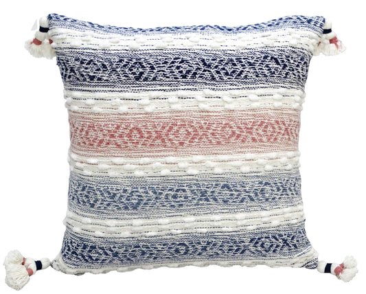 Coussin décoratif pour canapé avec pompons 55 x 55 cm multicolore garnissage inclus