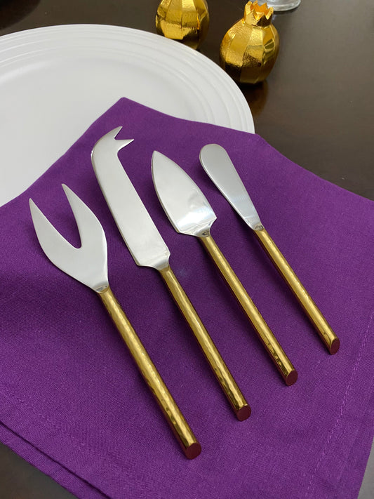 Ensemble de 4 couteaux à fromage dorés (Acier inoxydable)