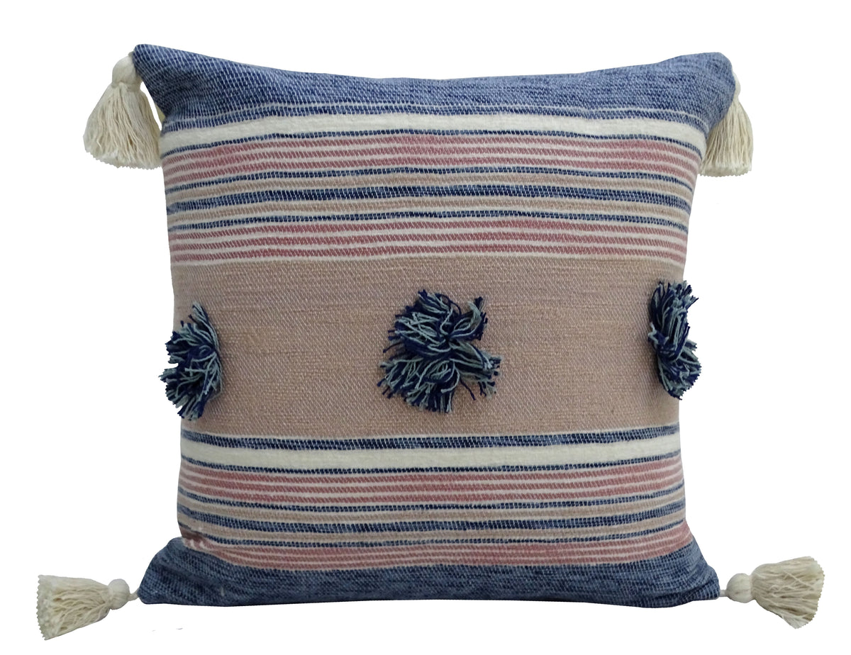 Coussin décoratif avec pompons et houppes 50 x 50 cm, rembourrage inclus