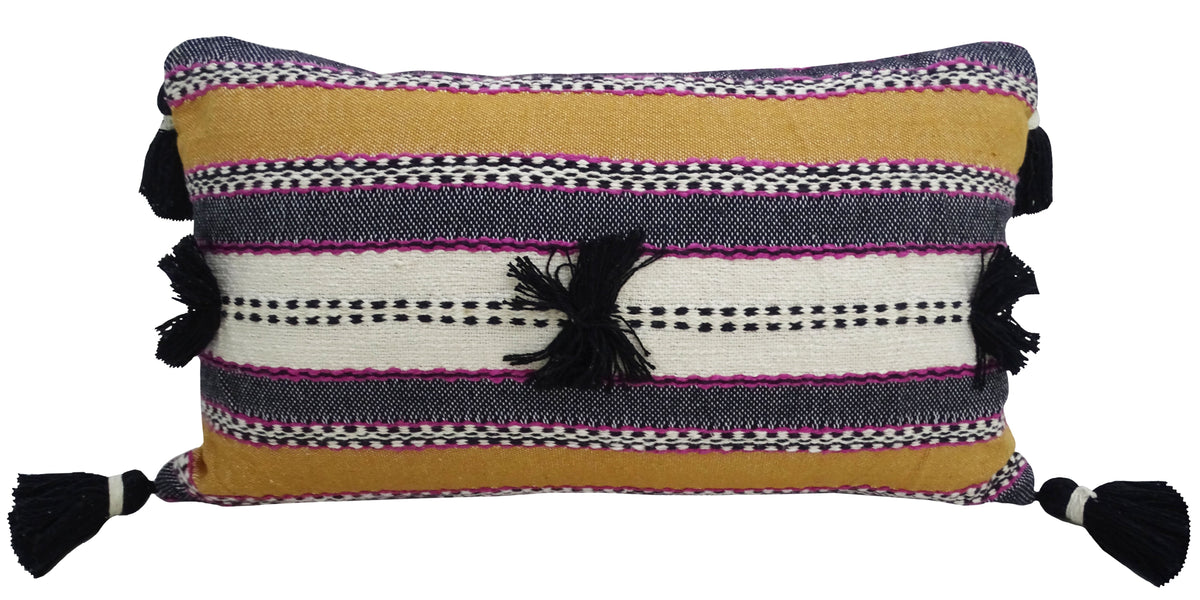 Coussin décoratif tissé à la main 35x60 cm avec pompons
