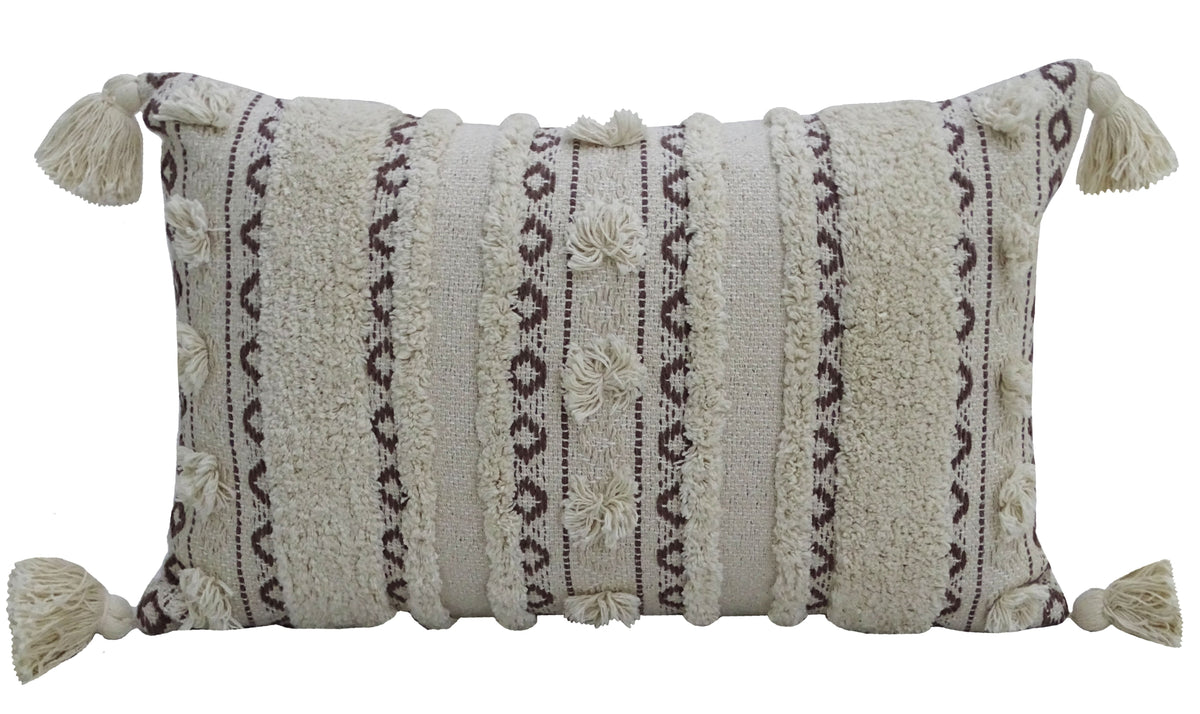 Coussin décoratif tissé à la main 35x60cm avec franges