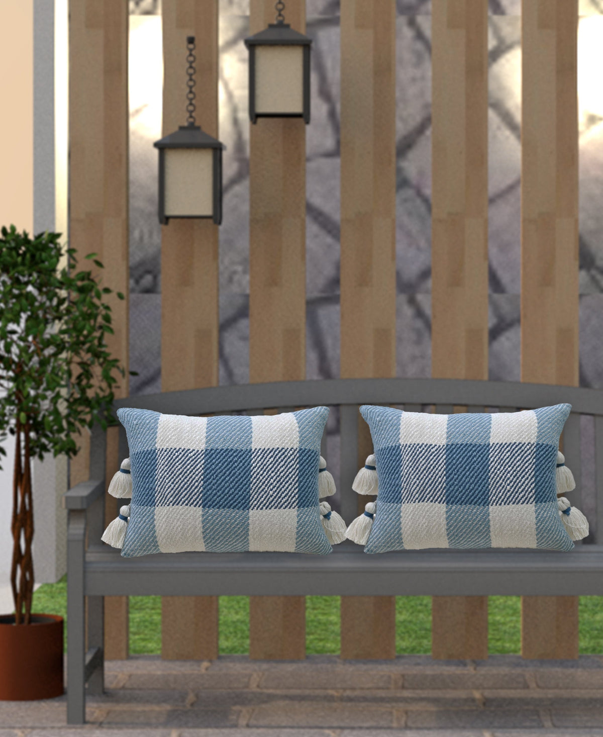 Coussin décoratif texturé à carreaux tissé main, avec garnissage