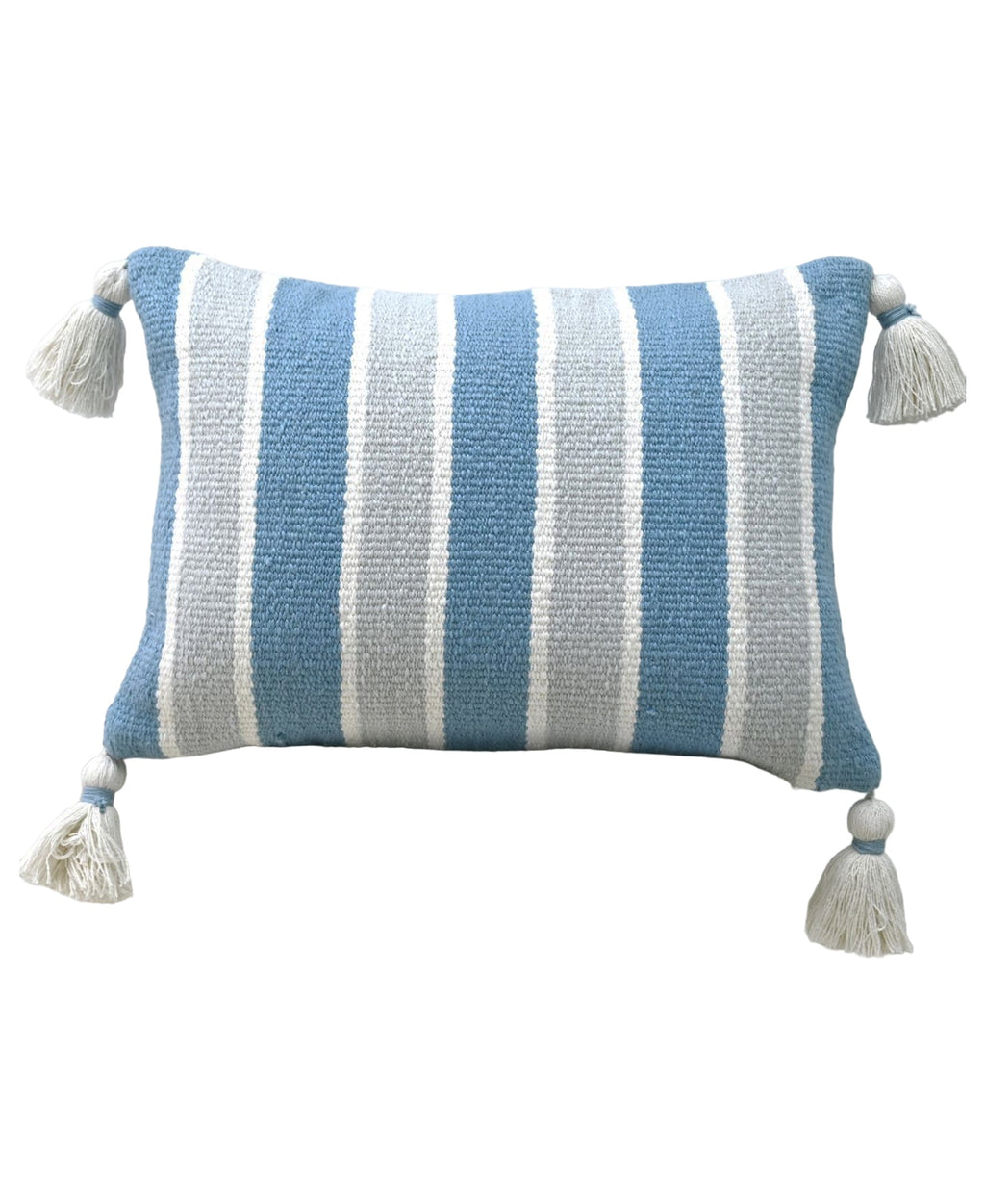 Coussin décoratif tissé à la main avec pompons aux coins, 35,5 x 50,8 cm