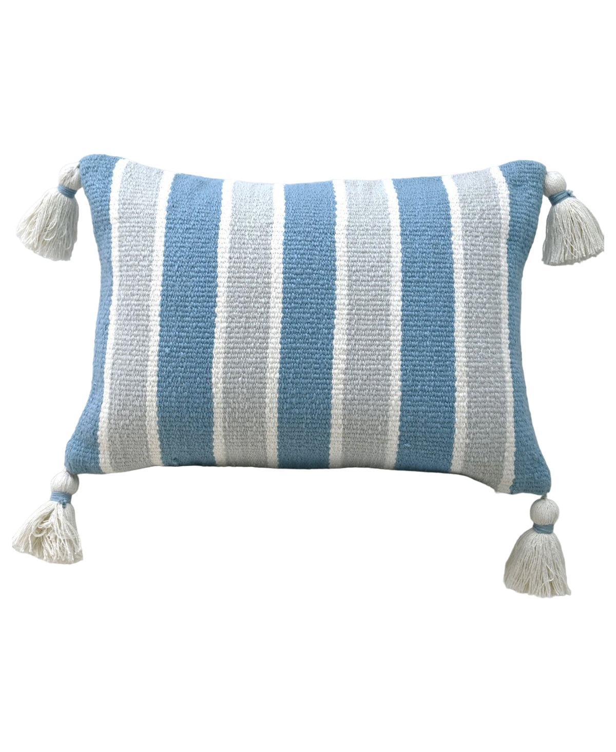 Coussin décoratif tissé à la main avec pompons aux coins, 35,5 x 50,8 cm