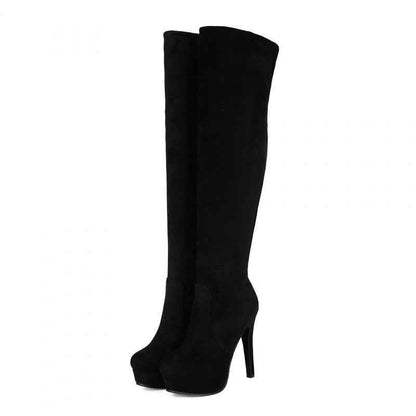 Suede Elastic Foldable Over-the-knee High-heel Riding Boots