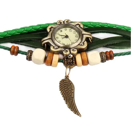 Beautiful Bohemian Style Retro Handmade Leather Angel Wing Women's Watches - DropOnline.co