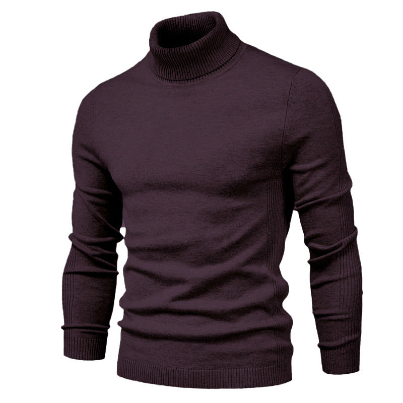 Men's Solid Color Slim Pullover Turtleneck Sweater - Winter Casual Tops