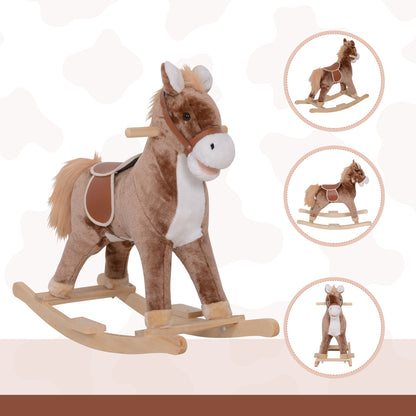 Kids Plush Toy Rocking Horse Pony Toddler Ride on Animal for Girls Birthday Gifts with Realistic Sounds