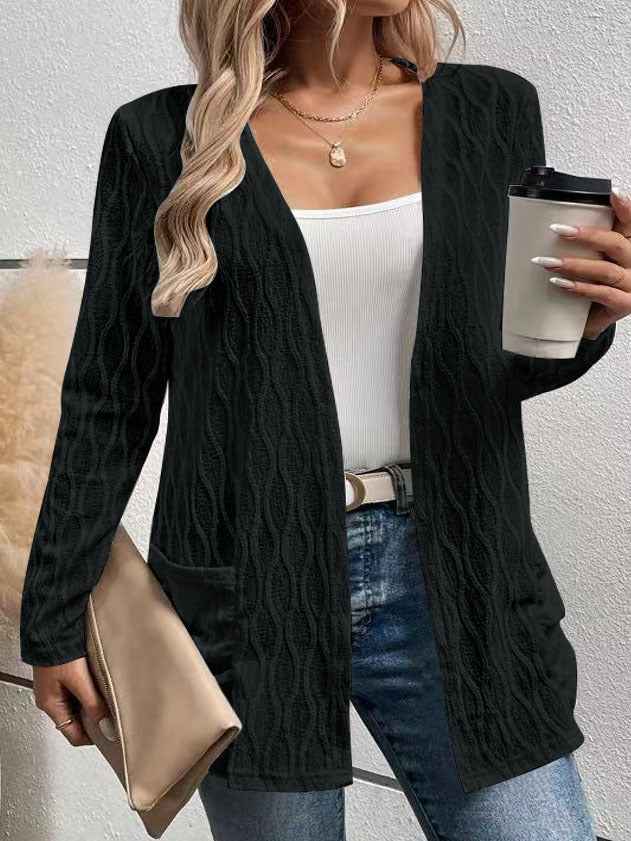 Hollow-out Casual Commuting Knitted Long-sleeve Cardigan