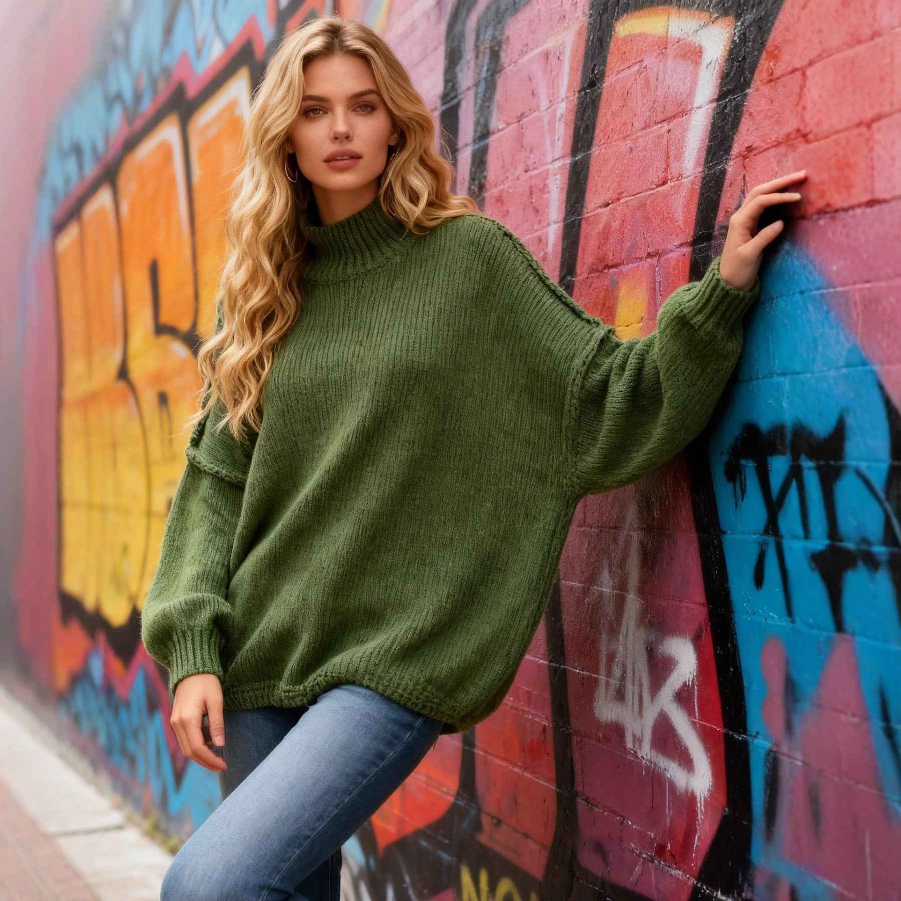 Women's Semi-high Neck Solid Color Knitted Sweater