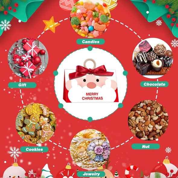 10 Pcs Christmas Candy Boxes with Ribbon & Wooden Ring - Santa Pattern Treat Box - DropOnline.co