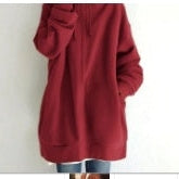 Women's Oversized Hooded Zip-Up Sweatshirt - Velvet-Lined Long Coat - DropOnline.co