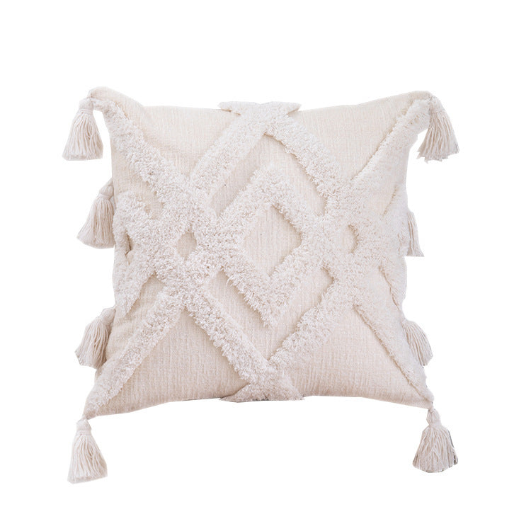 Tufted Cotton And Linen Blended Cushion And Pillowcase