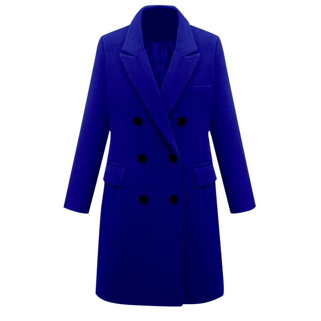 Women's Double-Breasted Woolen Coat - Long Winter Outerwear