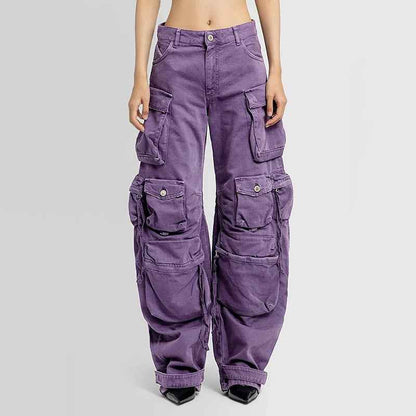 Women's High Waist Straight Cargo Jeans