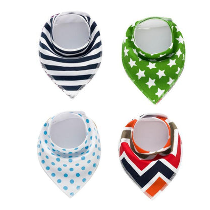 Baby Bandana Bibs 4-Pack - Cotton Triangle Drool Bibs with Arrow & Wave Prints - DropOnline.co