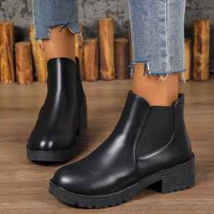 Black Chelsea Ankle Boots Women's Chunky Heel Martin Boots