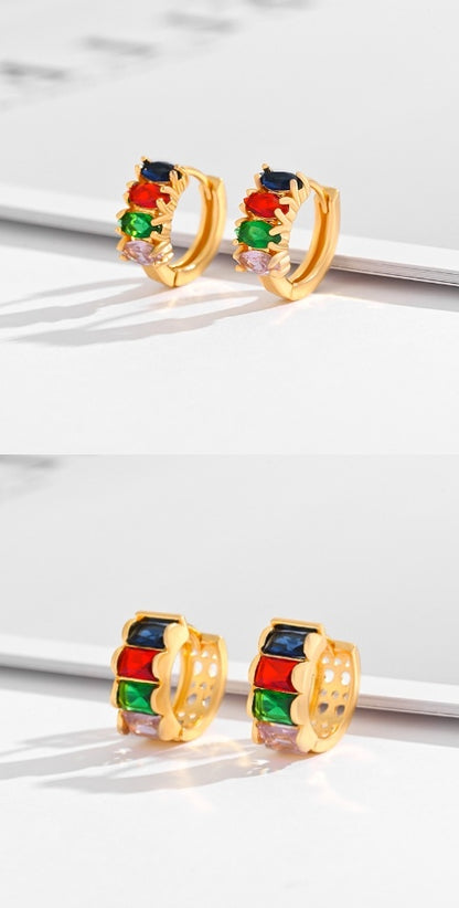 Fashion Multi-style Square Crystal Zircon Ornament Gold Plated Diamond Ear Ring - DropOnline.co