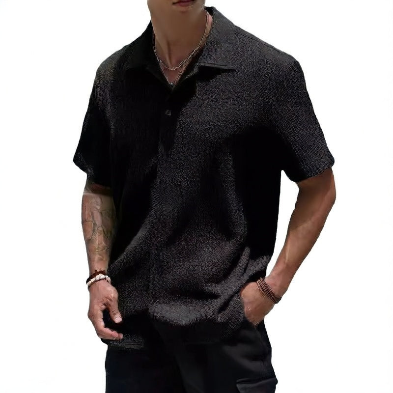 Men's Solid Color Short Sleeve Shirt - Classic Summer Design