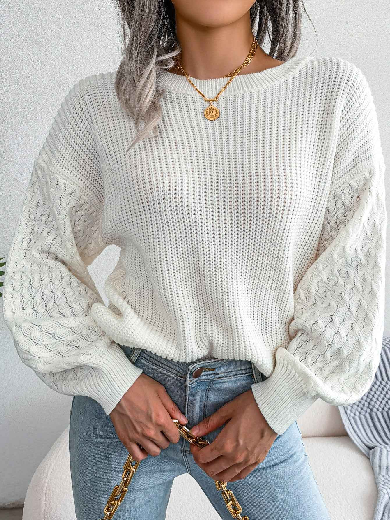 Casual Lantern Sleeve Knitted Sweater