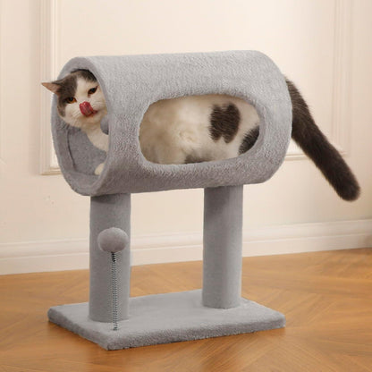 Gray Indoor Cat Tree With Hanging Ball 20.5Cat Tree With Tunnel Bed And Scratching Post Cat Tower - DropOnline.co