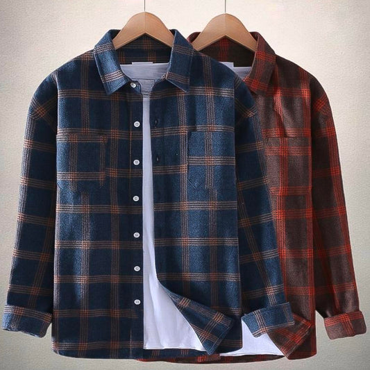 Men's Casual Plaid Long Sleeve Shirt - Classic Button-Down Style