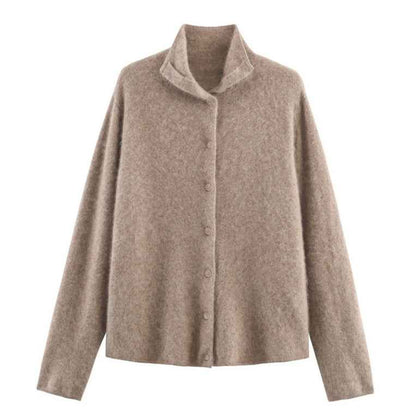 Korean-style Loose Casual High-neck Sweater Cardigan For Women