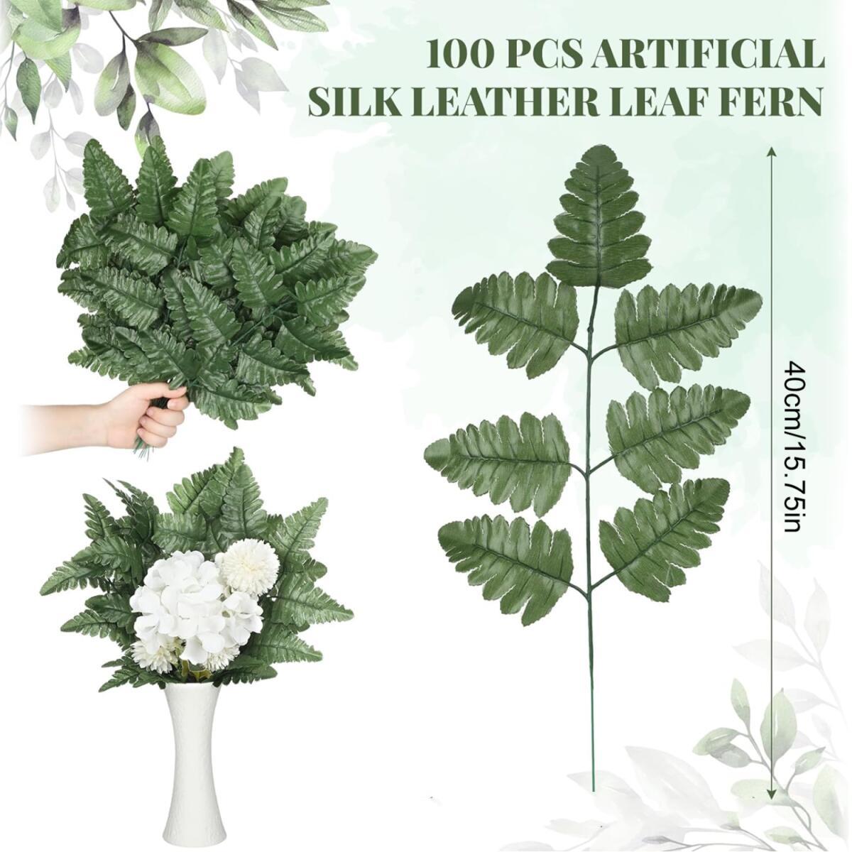 Artificial Fern Leaves Stem Green Cemetery Leaf Picks Wedding Flower Arrangements