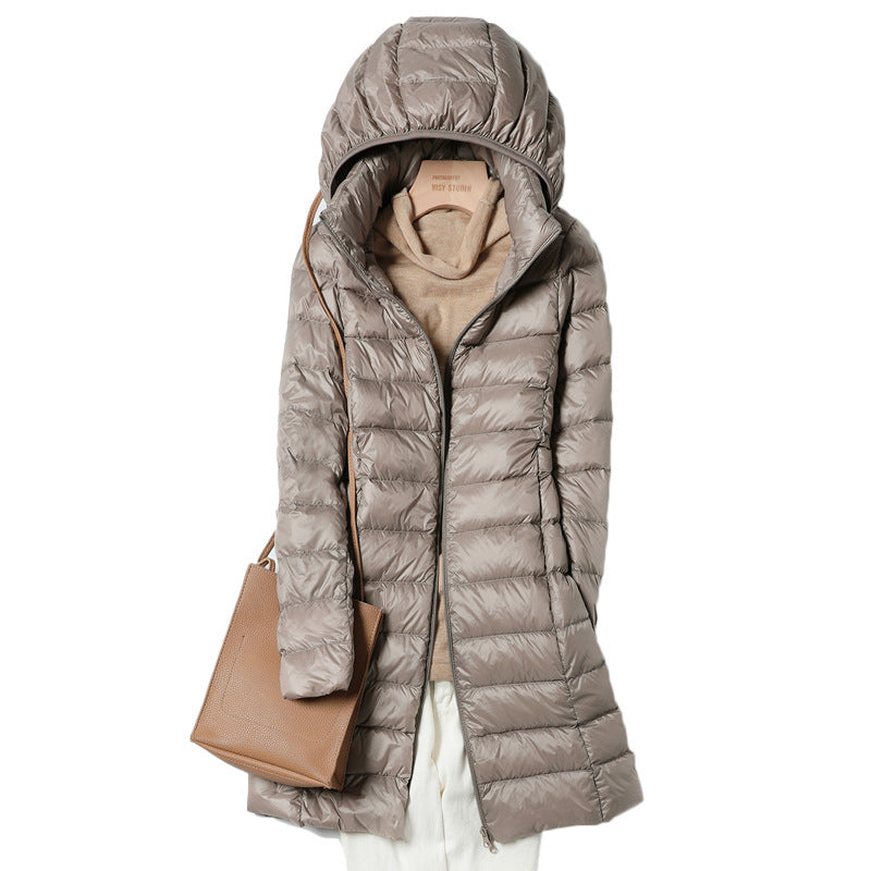 Mid-Length Lightweight Down Jacket for Women - Premium Insulated Coat